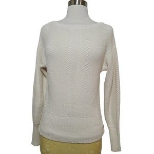 Ann Taylor Cream Metallic Long Sleeve Cable Knit Cozy Winter Sweater Size XS